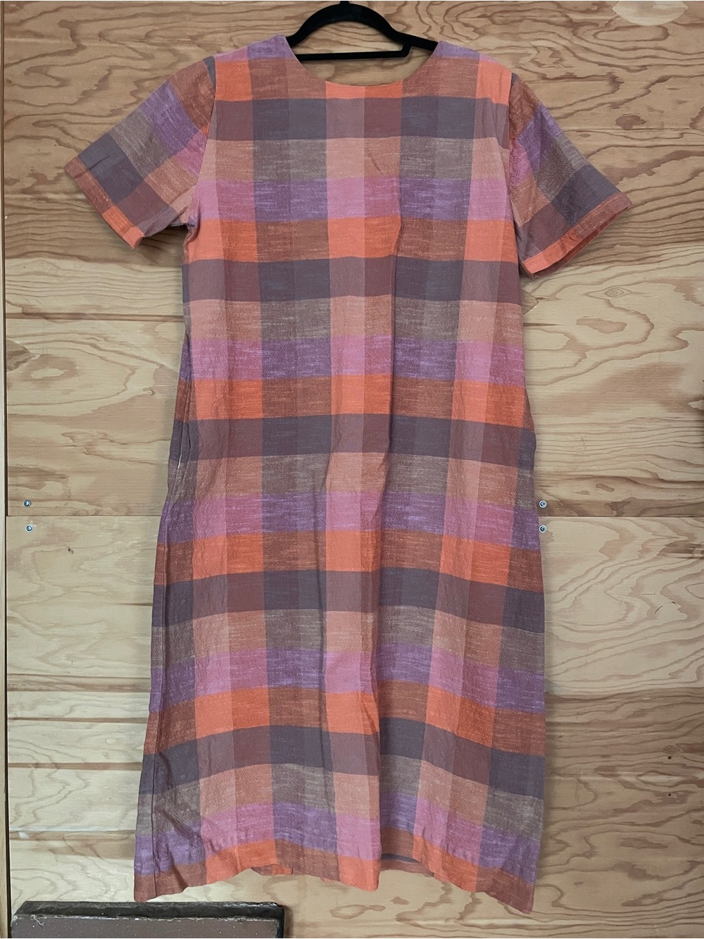 Ace & Jig Edith Checked Short-Sleeve Midi Dress in Orange and Pink